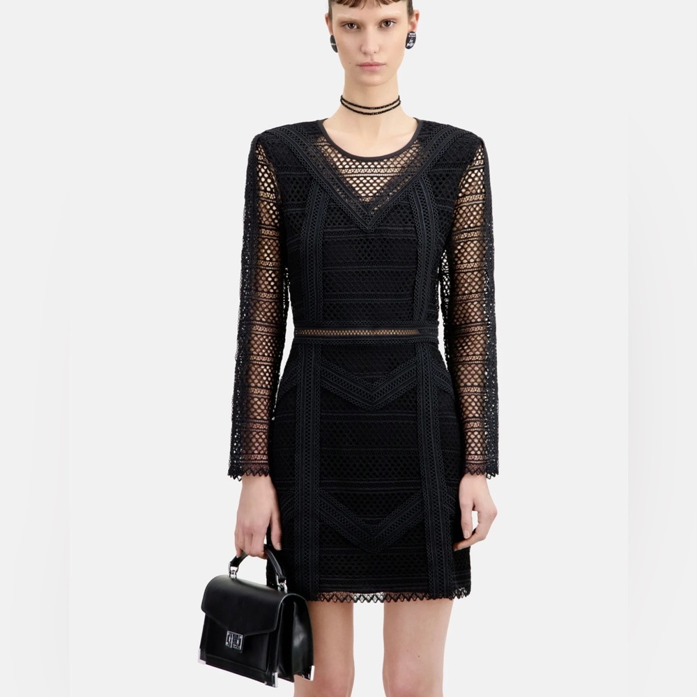 The Kooples Mix Dentelle Black Lace Long Sleeve Dress. Size FR 2/Medium